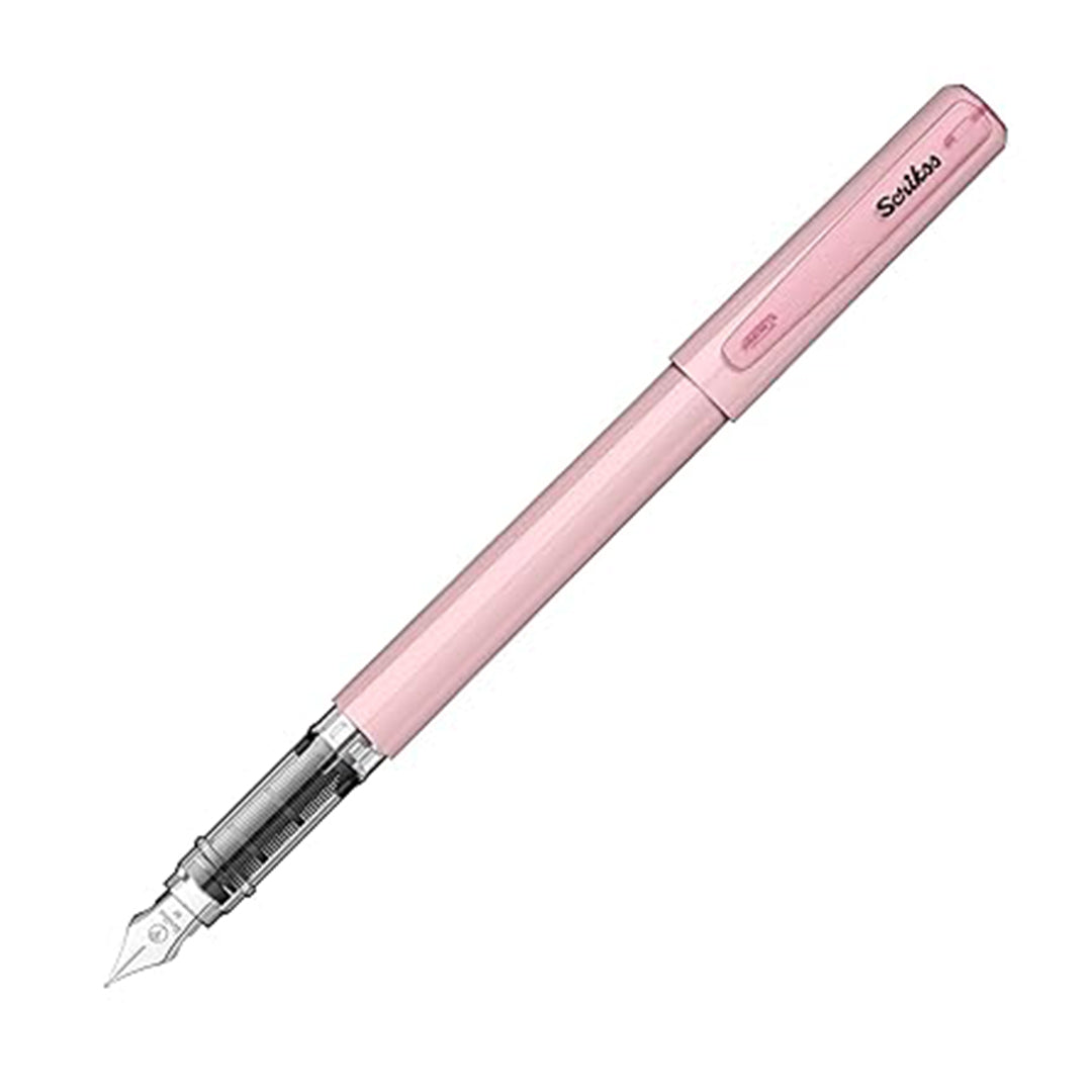 Scrikss Primeo Medium Nib Fountain Pen | 3 Cartridges Included | Stainless Steel Nib & ABS Body | Pink | in Blister Pack Scrikss